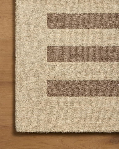 Loloi Leanne Ford Craven Collection CVN-05 Oatmeal/Bark 9'-3" x 13' Area Rug Striped, Patterned, Neutral, Living Room, Bedroom, Dining Room