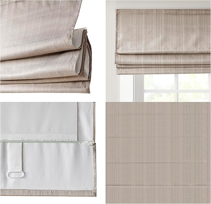 Madison Park Galen Cordless Roman Shade, 29"W x 64"H, Sheen Taupe – Room Darkening, Thermal Insulated, Energy Efficient Window Blind with Subtle Sheen Basketweave Fabric for Privacy