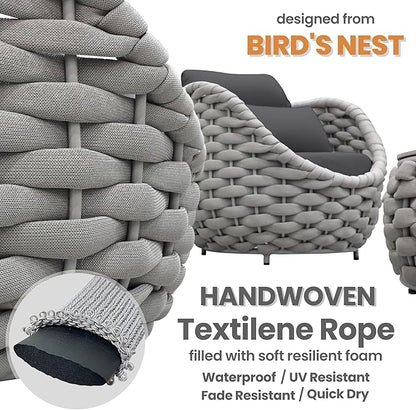 Woven Rope Patio Furniture Set: 4 Pieces Aluminum Outdoor Conversation Sofa Set Assembled - Modern Couch Set Cushioned - All Weather Metal Porch Seating for 5 Person Deck Garden Hotel Resort
