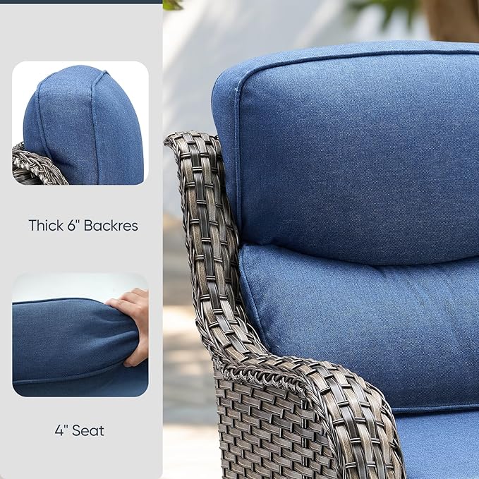8-Piece Outdoor Patio Cushion Set - Fade & Water Resistant with Removable Olefin Cover, 22x24x4 Inch Memory Foam Cushions for Wicker Sectional Sofa – Blue/Crescent