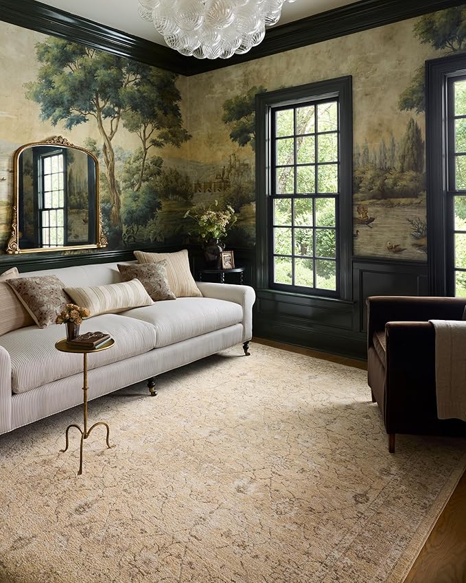 Loloi Chris Loves Julia Palma Collection PLM-10 Wheat/Bark 6'-3" x 9'-6" Fringe Area Rug Vintage Style Boho Living Room Bedroom Carpet