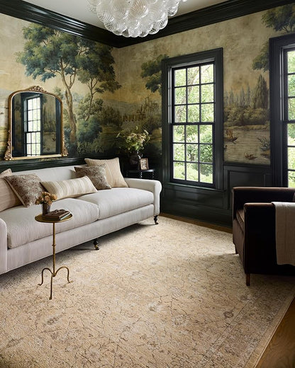 Loloi Chris Loves Julia Palma Collection PLM-10 Wheat/Bark 11'-6" x 15'-7" Fringe Area Rug Vintage Style Boho Living Room Bedroom Carpet