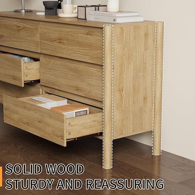 Dresser for Bedroom with 9 Drawers,63" Wide Oak Dresser with 4 Solid Wood Legs, Wooden TV Stand,Closet Clothes Organizer for Bedroom, Hallway