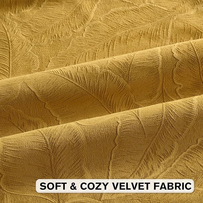 FUTEI Golden Yellow Velvet Throw Pillow Covers 18x18 Inch Set of 2,Soft Embossed Leaf-Relief Textured Cushion Cases,Natural Home Decor for Couch Living Room