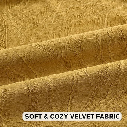 FUTEI Golden Yellow Velvet Throw Pillow Covers 26x26 Inch Set of 2,Soft Embossed Leaf-Relief Textured Euro Pillow Shams,Natural Home Decor for Couch Living Room