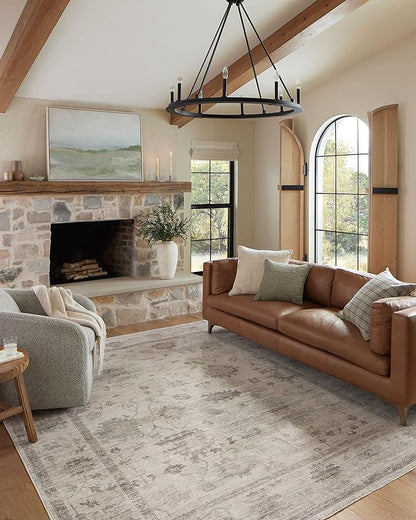 Loloi Magnolia Home by Joanna Gaines Millie Collection MIE-01 Silver/Dove 5'-3" x 7'-6", .25" Pile Height, Area Rug