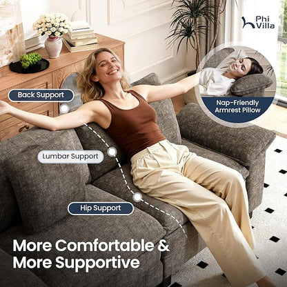 PHI VILLA Cloud Modular Couch Sets, 123.6" Sectional Sofa with L-Shaped Chaise, 4-Seater Upholstered Couches with Movable Ottoman for Living Room, Chenille Fabric, Smoky Grey
