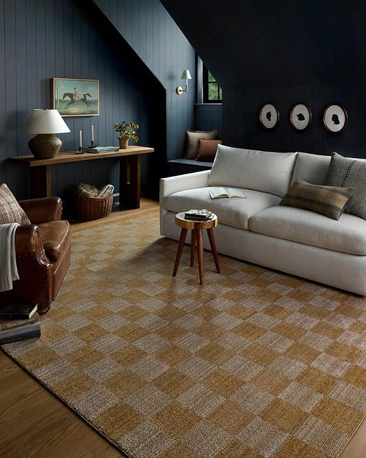 Loloi Chris Loves Julia Calvin Collection CLV-01 Apricot/Ivory 2'-7" x 10'-0" Runner Rug Checkered Neutral Soft Living Room Bedroom Carpet