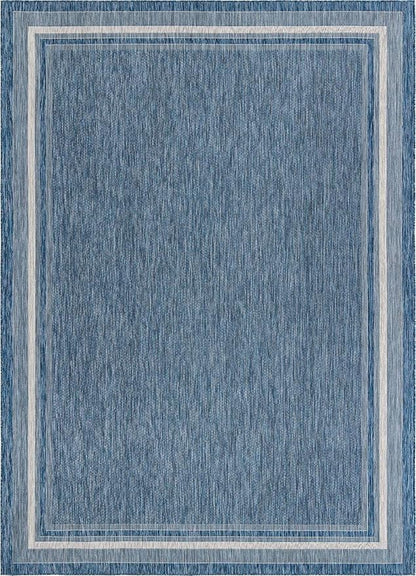 Unique Loom Outdoor Border Collection Area Rug - Soft Border (10' x 14' 1" Rectangle, Blue/ Ivory)