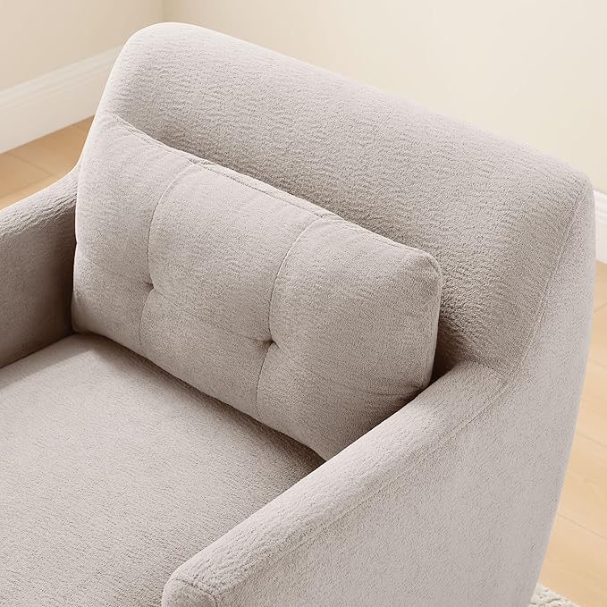 VANOMi Accent Chairs for Living Room, Mid-Century Modern Accent Chair with Armrest, Terry Fabric Cozy Reading Chairs for Adults, Bedroom, Apartment, Camel