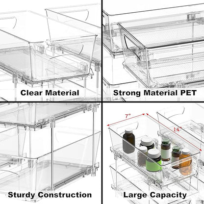 Simple Houseware 2 Tier Basket Drawer Cabinet Pull-Out Organizer, 2 Pack, Clear
