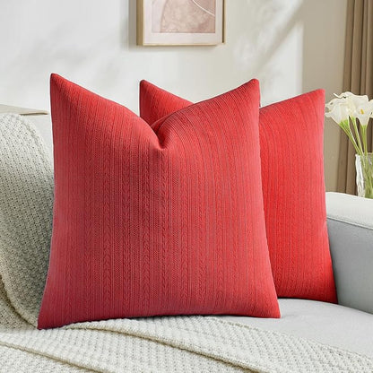 FUTEI Christmas Red Decorative Throw Pillow Covers 16x16 Inch Set of 2,Soft Cozy Wheat Ear Striped Patterns Cushion Cases,Modern Home Decor for Couch Bed Living Room