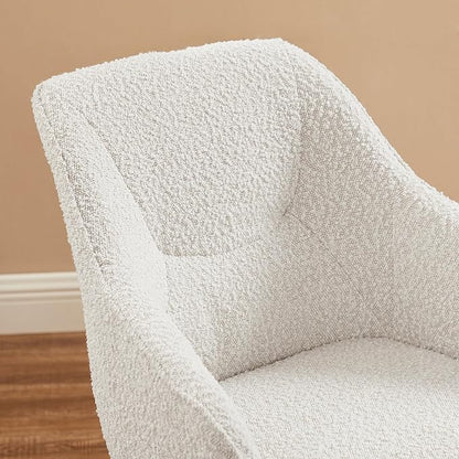 Zouron Desk Chair with Wooden Legs, Swivel Accent Chairs No Wheels, Modern Vanity Arm Chair for Small Space Home Office Living Room Bedroom, Ivory and Natural Wood