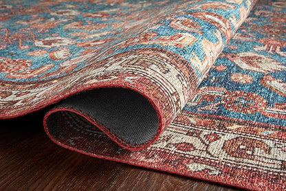 Loloi Layla Collection LAY-10 Marine/Clay 2'-6" x 12'-0" .13" Thick Runner Rug, Soft, Durable, Vintage Inspired, Distressed, Low Pile, Non-Shedding, Easy Clean, Printed, Living Room Rug