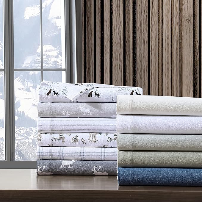 Eddie Bauer - Queen Sheets, Cotton Flannel Bedding Set, Brushed For Extra Softness, Cozy Home Decor (Dog Friends White, Queen)