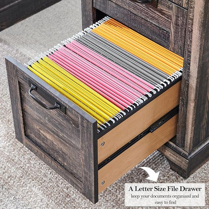 RedLemon 60" Farmhouse Executive Desk, Home Office Desk with Drawers, Charging Station, Keyboard Tray, File Drawer, Storage Cabinet, Wood Rustic Computer Writing Desk (Dark Rustic Oak)