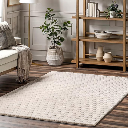 nuLOOM 7'6" x 9'6" Cozy Plush Area Rug, Machine Washable, Non-Slip, Soft Fluffy Shag Carpet for Living Room Bedroom Kids Room Nursery Home Decor, Nia Beige