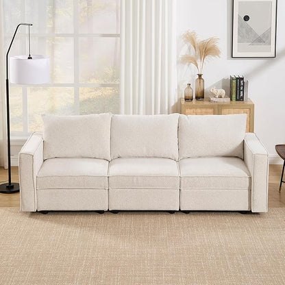 Armless Oversized Modular Sectional Convertible Fabric Sofa Set, Extra Large Sectional Deep Seat Couch for Living Room,77 inch Width,3 Seat Modern Modular Sofas, Pull Out Home Sofa, Chenille Beige