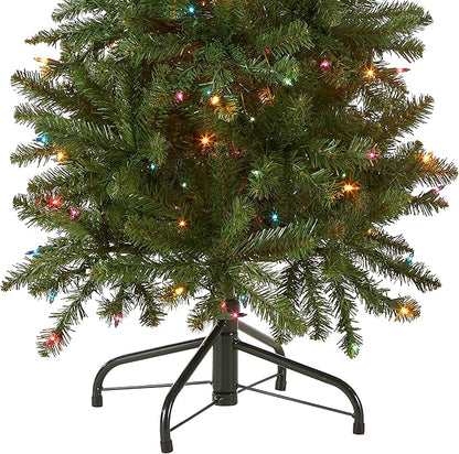 National Tree Company 4.5 ft Pre-Lit Kingswood Fir Slim Artificial Christmas Tree, 150 Multicolor Lights, 330 Tips, Includes Stand, Green