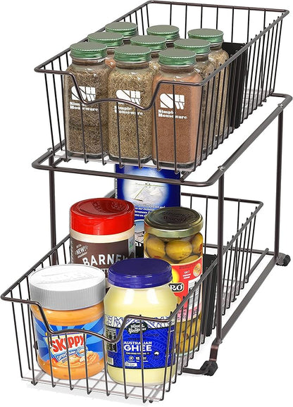 SimpleHouseware 2 Tier Cabinet Wire Basket Drawer Organizer, Brown