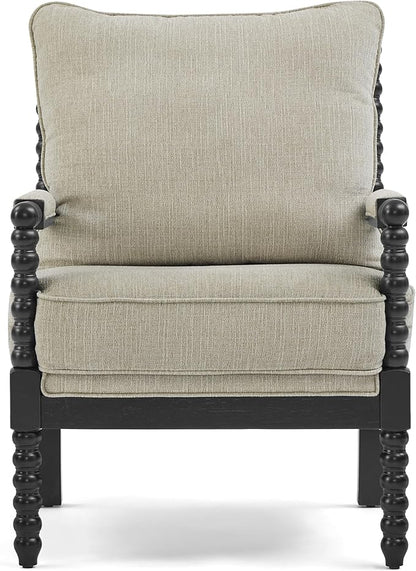 Morden Fort Linen Fabric Spindle Accent Chairs Set of 2, French Style Chairs with High Resilience Spring Cushion and Armrest Pads, Leisure Armchair for Living Room Bedroom Farmhouse Office Balcony
