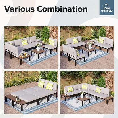 MFSTUDIO Patio Furniture Set,8 Seat Outdoor Sectional Sofa Patio Conversation Set with 1×Coffee Table for Backyard,Garden,Deck