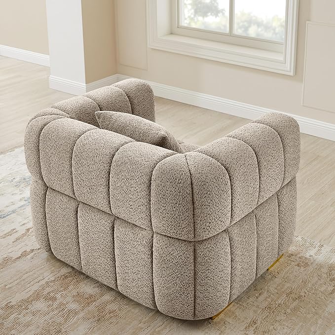 VANOMi Oversized Accent Chairs Set of 2, Boucle Arm Chair with Deep Seat, Oversized Comfy Reading Chair for Living Room, Bedroom, Office, Apartment，Camel (2 Piece)