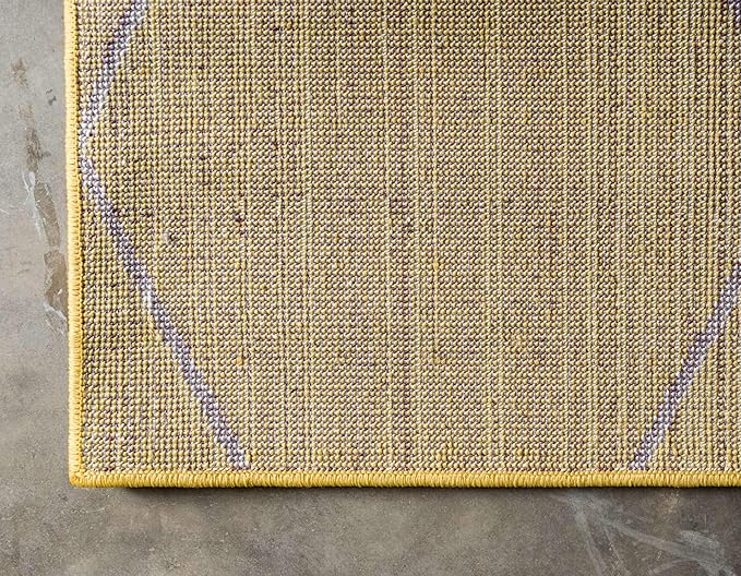 Unique Loom Trellis Frieze Collection Area Rug - Geometric (9' x 12' 2", Yellow/ Ivory)