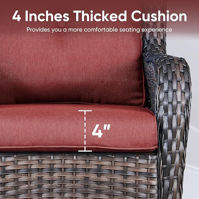 8-Piece Outdoor Patio Cushion Set - Fade & Water Resistant with Removable Olefin Cover, 22x24x4 Inch Memory Foam Cushions for Wicker Sectional Sofa – Red/Buckle