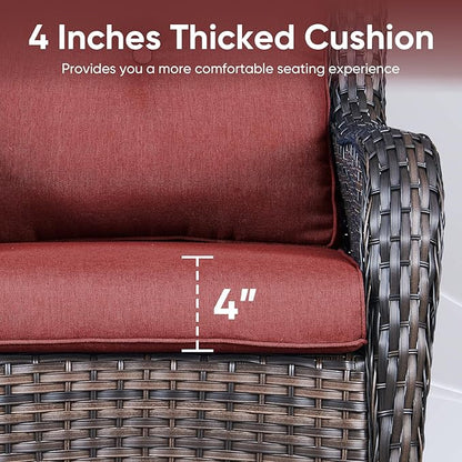 9-Piece Outdoor Patio Cushion Set - Fade & Water Resistant with Removable Olefin Cover, 22x24x4 Inch Memory Foam Cushions for Wicker Sectional Sofa – Red/Buckle