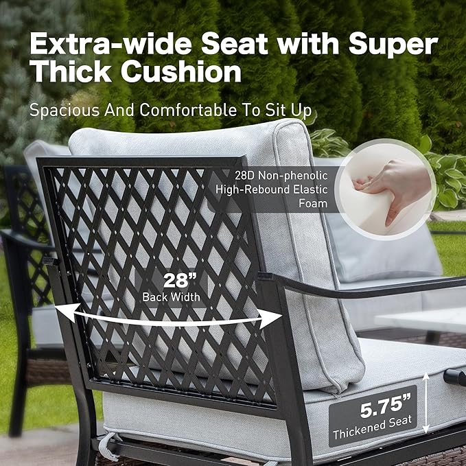 6-Piece Metal Outdoor Patio Furniture Set - Black & Light Gray with 1 3-Seater Sofa, 2 Fixed & 2 Swivel Sofas, Coffee Table