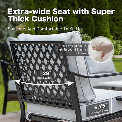 5 Piece Metal Outdoor Patio Furniture Set, Patio Conversation Sets 1 3-Seater Sofa, 2-Seater Sofa, 2 Fixed Sofa with 5.75" Cushion & Coffee Table Black Backyard Furniture, Light Gray