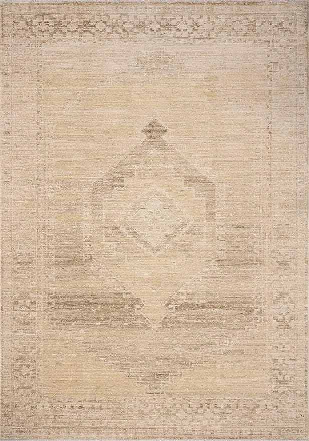Loloi Chris Loves Julia Palma Collection PLM-07 Wheat/Taupe 5'-3" x 7'-6" Fringe Area Rug Vintage Style Boho Living Room Bedroom Carpet