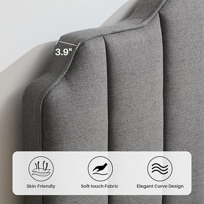 King Size Headboard Dark Gray Upholstered Headboard Adjustable Height&Width Linen Headboards Modern Vertical Channel Design Bed Head Board, Dark Gray