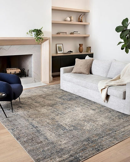 Loloi Teagan Collection TEA-05 Denim/Slate 2'-8" x 13' Runner Rug, Large, Soft Neutral Rug, High-Traffic for Living Room, Bedroom, Home Office, Dining Area