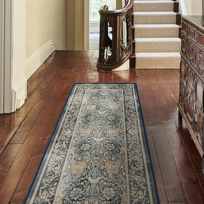 RUGGABLE x Morris & Co Machine Washable Area Rug – Honeysuckle & Tulip Blue 2x3, Stain-Resistant, Non-Slip – Small Rugs for Living Room, Bedroom, Hallway, Entryway & Bathroom–with Cushioned Pad