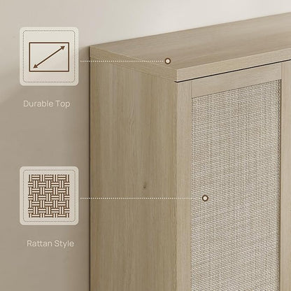SICOTAS Rattan Shoe Storage Cabinet - Modular Shoe Cabinets with Door Tall Large Shoe Cabinet Storage for Entryway - 31.2" Wide Modular Cabinet for Hallway, Living Room