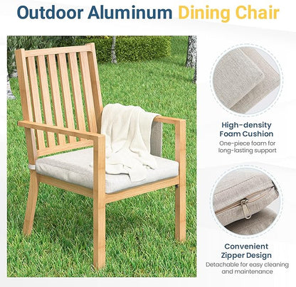 Wisteria Lane 5 Pieces Patio Table and Chairs Set, Aluminum Outdoor Dining Table with 4 Chairs, Outdoor Patio Dining Sets with Removable Cushion for Garden, Backyard, Lawn, Brown