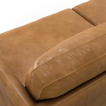 SIMPLIHOME Livingston 90-inch Wide Sofa in Sienna Top Grain Genuine Leather, Handcrafted Mid-Century Modern Couch for Living Room, Large 3-Seater with Feather-Wrapped Cushions and Solid Wood Frame