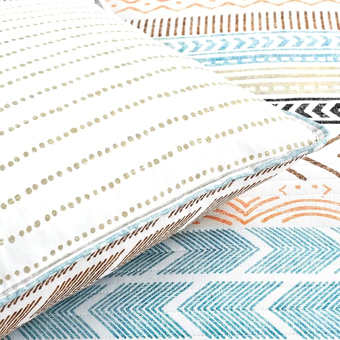 Lush Decor Hygge Geo Pattern Striped 3 Piece Quilt Bedding Set, Full/Queen, Neutral & Multicolored
