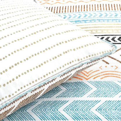 Lush Decor Hygge Geo Pattern Striped 3 Piece Quilt Bedding Set, Full/Queen, Neutral & Multicolored