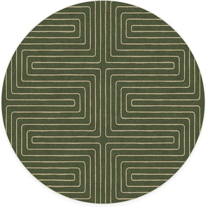 RUGGABLE x Jonathan Adler Machine Washable Area Rug – Labyrinth Fern Green 6 ft Round, Stain-Resistant, Non-Slip – Medium Rugs for Living Room, Bedroom, Hallway, Entryway & Office–with Standard Pad