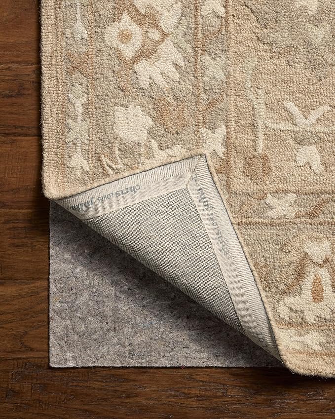 Loloi Chris Loves Julia Dorothea Collection DRT-02 Khaki/Dove 2'-6" x 7'-6" Runner Rug Wool Neutral Floral Living Room Bedroom Carpet