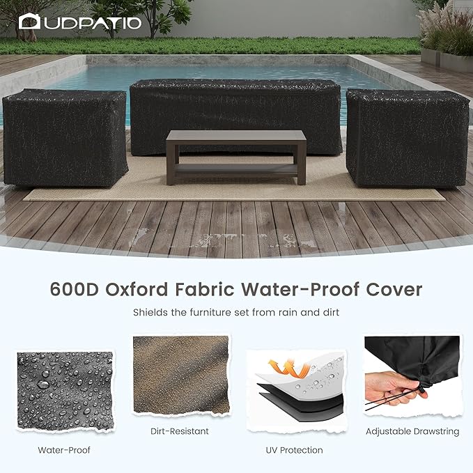 UDPATIO Aluminum Patio Furniture Set, 4 Piece Faux Wood Outdoor Patio Sets with Coffee Table, Metal Patio Furniture Set Modern Outdoor Sectional for Deck Porch Patio, Dark Grey