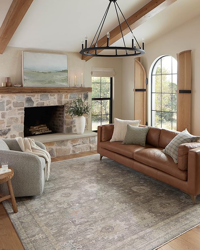 Loloi Magnolia Home by Joanna Gaines Millie Collection MIE-05 Stone/Natural 2'-7" x 12'-0", .25" Pile Height, Runner Rug