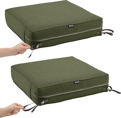 Classic Accessories Montlake Water-Resistant 25 x 25 x 5 Inch Square Outdoor Seat Cushion, Patio Furniture Chair Cushion, Heather Fern Green, Outdoor Cushion Cover