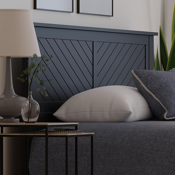Serene Poplar Wood King Size Headboard in Black, Modern Farmhouse Panel with Chevron Scoring, Casual Coastal Style, Easy Assembly, Quality Materials