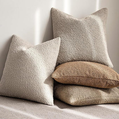 Foindtower Pack of 2, 20 x 20 Inch, Decorative Textured Boucle Throw Pillow Covers Accent Solid Pillow Cases Cozy Soft Couch Cushion Case for Chair Sofa Bedroom Living Room Home Decor, Oatmeal