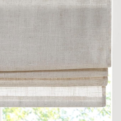 Madison Park Kyler Cordless Roman Shades - Single Panel, Lightweight Linen Blend Fabric, Natural Design, Easy Installation, Light Filtering Window Blind, Bedroom, Living Room Decor 34"W x 64"H Natural