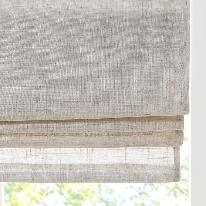Madison Park Kyler Cordless Roman Shades - Single Panel, Lightweight Linen Blend Fabric, Natural Design, Easy Installation, Light Filtering Window Blind, Bedroom, Living Room Decor 31"W x 64"H Natural